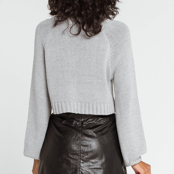 RSQ Balloon Sleeve Womens Gray Crop Sweater - Picture 5 of 5